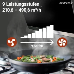 Haube Schwarz, 60 cm, EEK A++9 Leistungsstufen LED-Beleuchtung^Respekta