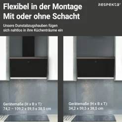 Haube Schwarz, 60 cm, EEK A++9 Leistungsstufen LED-Beleuchtung^Respekta