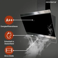Haube Schwarz, 60 cm, EEK A++9 Leistungsstufen LED-Beleuchtung^Respekta