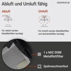 Haube Schwarz, 60 cm, EEK A++9 Leistungsstufen LED-Beleuchtung^Respekta