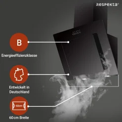 Respekta Haube Schwarz, 60 cm, EEK B3 Leistungsstufen LED-Beleuchtung