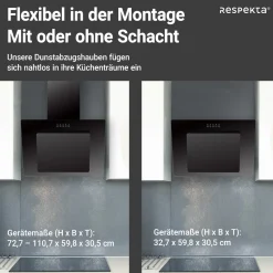 Respekta Haube Schwarz, 60 cm, EEK B3 Leistungsstufen LED-Beleuchtung