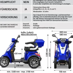 E-Quad 25, Blau, 60V-20Ah Bleigel Akku, 1000 Watt*Rolektro Outlet