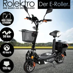E-Scooter „E-Joy 45“ Schwarz, 48 V-20 AH Akku, 1000 W^Rolektro Sale