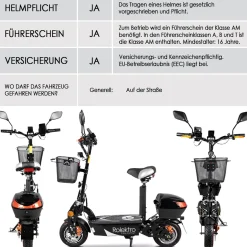 E-Scooter „E-Joy 45“ Schwarz, 48 V-20 AH Akku, 1000 W^Rolektro Sale