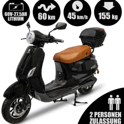 Rolektro Retro Roller E-Roller 45 km/h Lithium V.2021 Schwarz 60V-27,5Ah 2000W