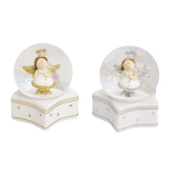 Schneekugel Engel in gold-silber aus Polx 2-fach sort. 7 x 9 x 7 cm