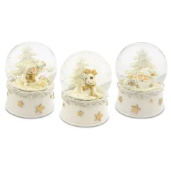 Schneekugel sortiert Poly 6,5 x 6,5 x 9 cm weiss-gold^ New