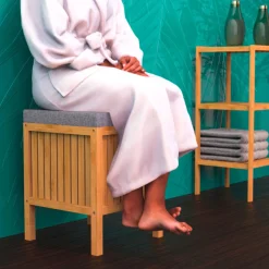 Bambus Wäschekorb mit Sitzkissen^Schütte