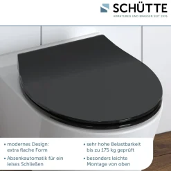 Schütte Duroplast WC-Sitz SLIM BLACK mit Absenkautomatik und Schnellverschluss