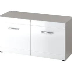 Schuhbank Adison Fronten in Hochglanz mit Rillenfräsung 96 x 51 x 39 cm weiß