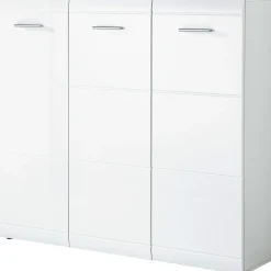 Schuhschrank Adison Fronten in Hochglanz mit Rillenfräsung 134 x 120 x 36 cm weiß