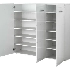Schuhschrank Adison Fronten in Hochglanz mit Rillenfräsung 134 x 120 x 36 cm weiß