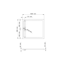 Schulte Duschwanne Rechteck extra flach Rinne 900 x 1000 mm Alpinweiß