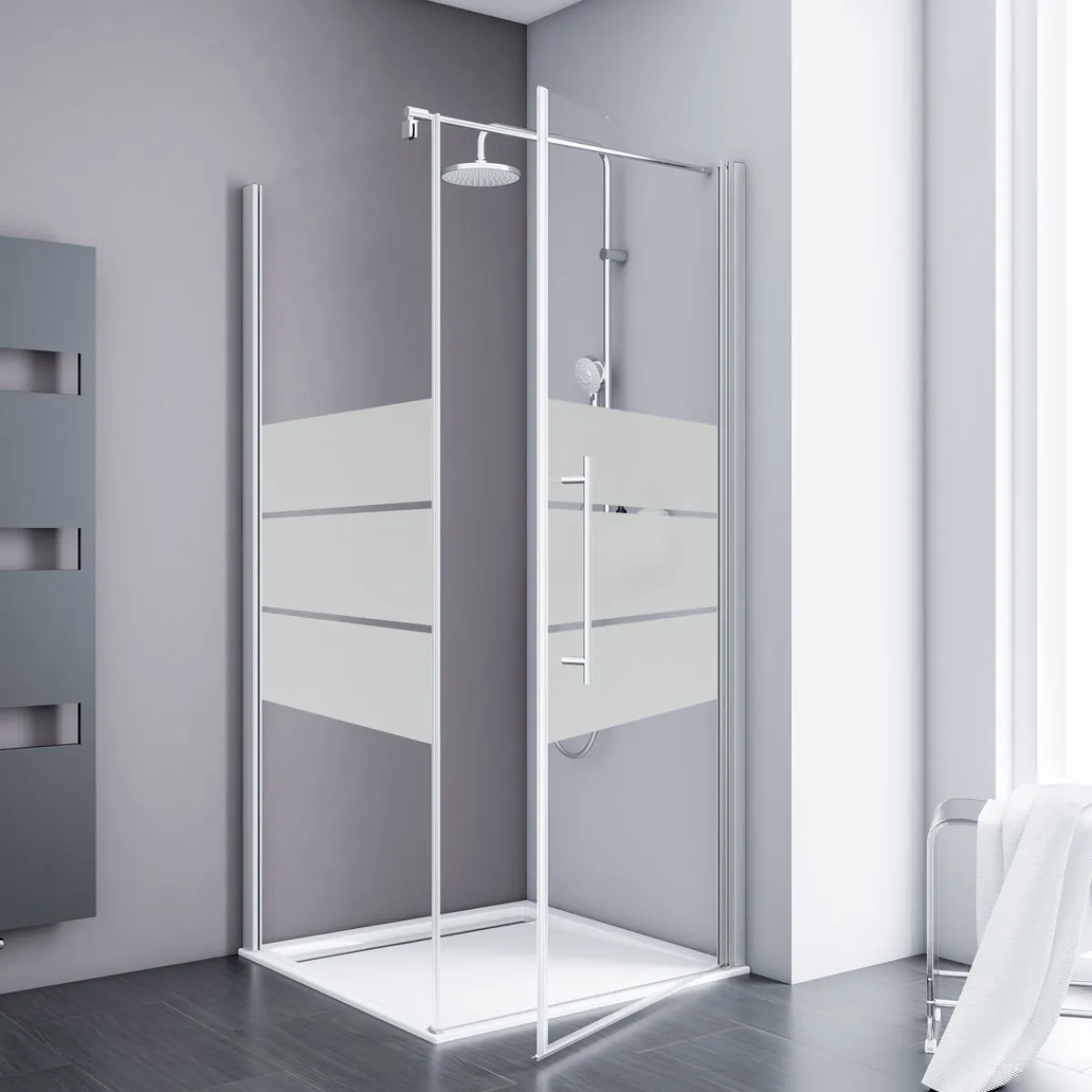 Eckdusche mit Drehtür Alexa Style 2.0 Alu Natur ESG chromfarben 90 x 90 cm*Schulte Sale