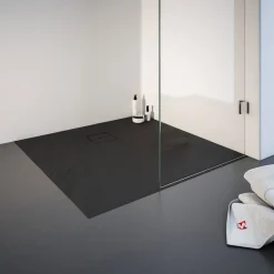 Eck-Duschwanne Mineralguss Quadrat 100xx4 x 100 cm Steinstruktur anthrazit*Schulte Clearance