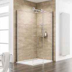 Schiebetür Master Class inkl Seitenwand 120 x 90 cm weiß Rinne chrom rechts^Schulte Best