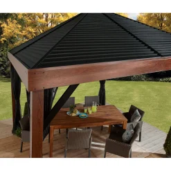 Pavillon Valencia 1212 inkl. Moskitonetz 364,3x364,3x310cm Holzoptik^Sojag New