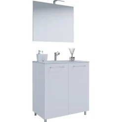 VCM Stand-Waschplatz 80 cm 3-teilig 2 Türen mit Spiegel weiß