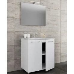 VCM Stand-Waschplatz 80 cm 3-teilig 2 Türen mit Spiegel weiß