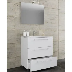 VCM Stand-Waschplatz 80 cm 3-teilig 3 Schubfächer mit Spiegel weiß