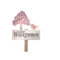 Stecker mit Willkommensschild 22 x 26 cm rosa/natur* New