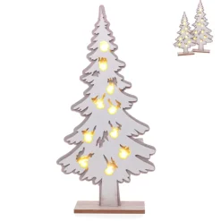 Tanne auf Stand mit LED 2er-Set 40cm Holz creme weiss