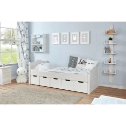 Einzelbett Leni Kiefer weiß mit 5er Schubkästen 90 x 200 cm*Ticaa Sale