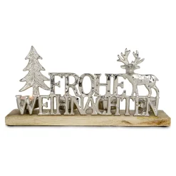 Tischdeko mit Schriftzug 4 Kerzenhalter Aluminium 30 x 6,5 x 15 cm