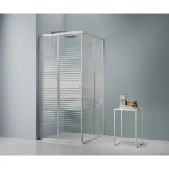 Variabler Eckeinstieg, Farbe: Weiss, m. Streifen, 75-90x75-90cm