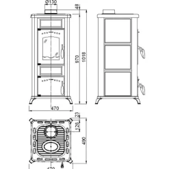 Wamsler Kaminofen Romantik Keramikbordeaux 7,5 KW, Abgasanschluss 130 mm