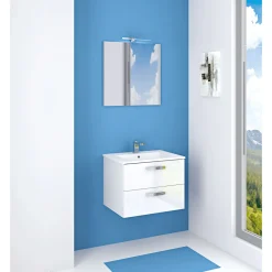 Waschplatz Verona inkl Spiegel mit Beleuchtung weiß Hochglanz