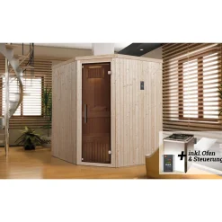 Elementsauna Varberg Größe 1 Sparset 7,5 kW Bio S Glastuer und Fenster^Weka