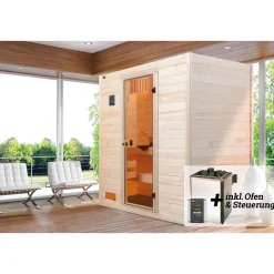 Massivholz-Sauna Valida Größe 1 Sparset 4,5 kW OS Glastuer^Weka Best