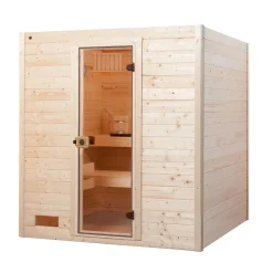 Massivholz-Sauna Valida Größe 1 Sparset 4,5 kW Bio S Glastuer*Weka Best