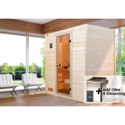 Massivholz-Sauna Valida Größe 1 Sparset 4,5 kW Bio S Glastuer*Weka Best