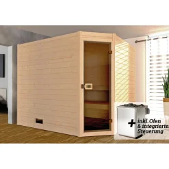 Weka Massivholz-Sauna Valida Größe 2 Sparset 7,5 kW OS Glastuer und Fenster