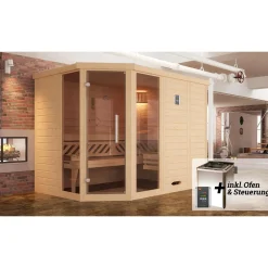 Weka Premium Massivholz-Elementsauna Kemi Eck Größe 3 Sparset 7,5 kW Bio S