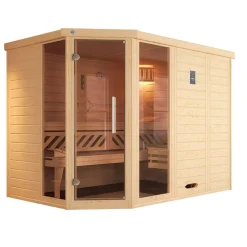 Premium Massivholz-Elementsauna Kemi Eck Größe 3 Sparset 7,5 kW OS^Weka Clearance