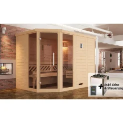 Premium Massivholz-Elementsauna Kemi Eck Größe 3 Sparset 7,5 kW OS^Weka Clearance