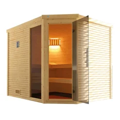 Weka Premium Massivholz-Sauna Turku Eck Größe 3 Sparset 7,5 kW OS
