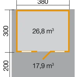 Weka Gartenhaus 135 A Größe 1/2 mit Vordach 460 x 510 x 262 cm