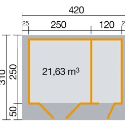Weka Gartenhaus 253 Größe 2 28 mm natur mit Fußboden 370 x 250 x 270 cm
