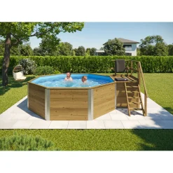 Weka Holzpool-Set 593 B inklusive Edelstahlleiter Vlies Innenfolie Sand-Filteranlage