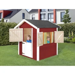 Kinderspielhaus Tabaluga 818 inkl Fensterläden rot/weiß*Weka Outlet