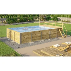Pool Rechteckig Größe 2 b 401,5 x 641,5 cm inkl Technikraum/Sonnendeck und FilteranlageFolie blau/weiss mosaik*Weka Discount