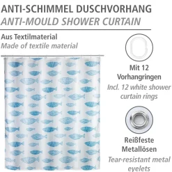 Wenko Anti-Schimmel Duschvorhang Aquamarin Textil Polyester 180 x 200 cm waschbar
