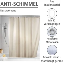 Anti-Schimmel Duschvorhang Uni Beige Textil Polyester 180 x 200 cm waschbar*Wenko New