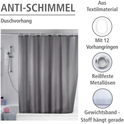 Anti-Schimmel Duschvorhang Uni Grey Textil Polyester 180 x 200 cm waschbar^Wenko Hot