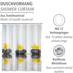Wenko Duschvorhang Stones with Flower Textil Polyester 180 x 200 cm waschbar